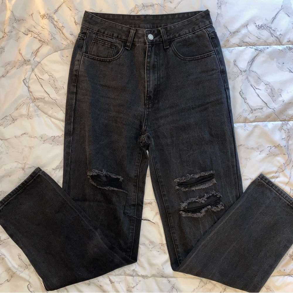 Black Wide Leg Ripped Jeans